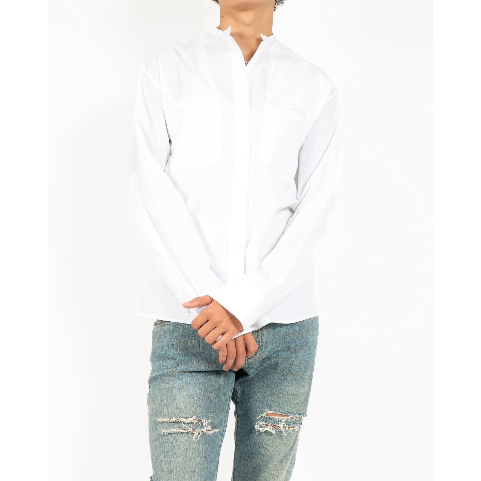 Haider Ackermann FW18 Mandarin Military Shirt in White Cotton Size US S / EU 44-46 / 1 - 4 Thumbnail