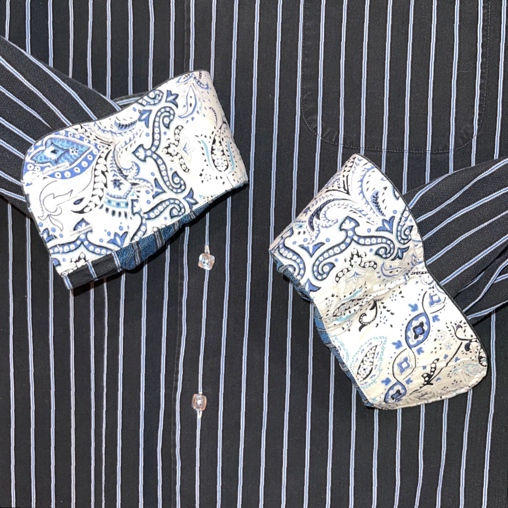 Luchiano Visconti VINTAGE Luchiano Visconti Dress Shirt Men’s XL Blue Striped French Cuff Cotton Shirt Size 46R - 5 Thumbnail