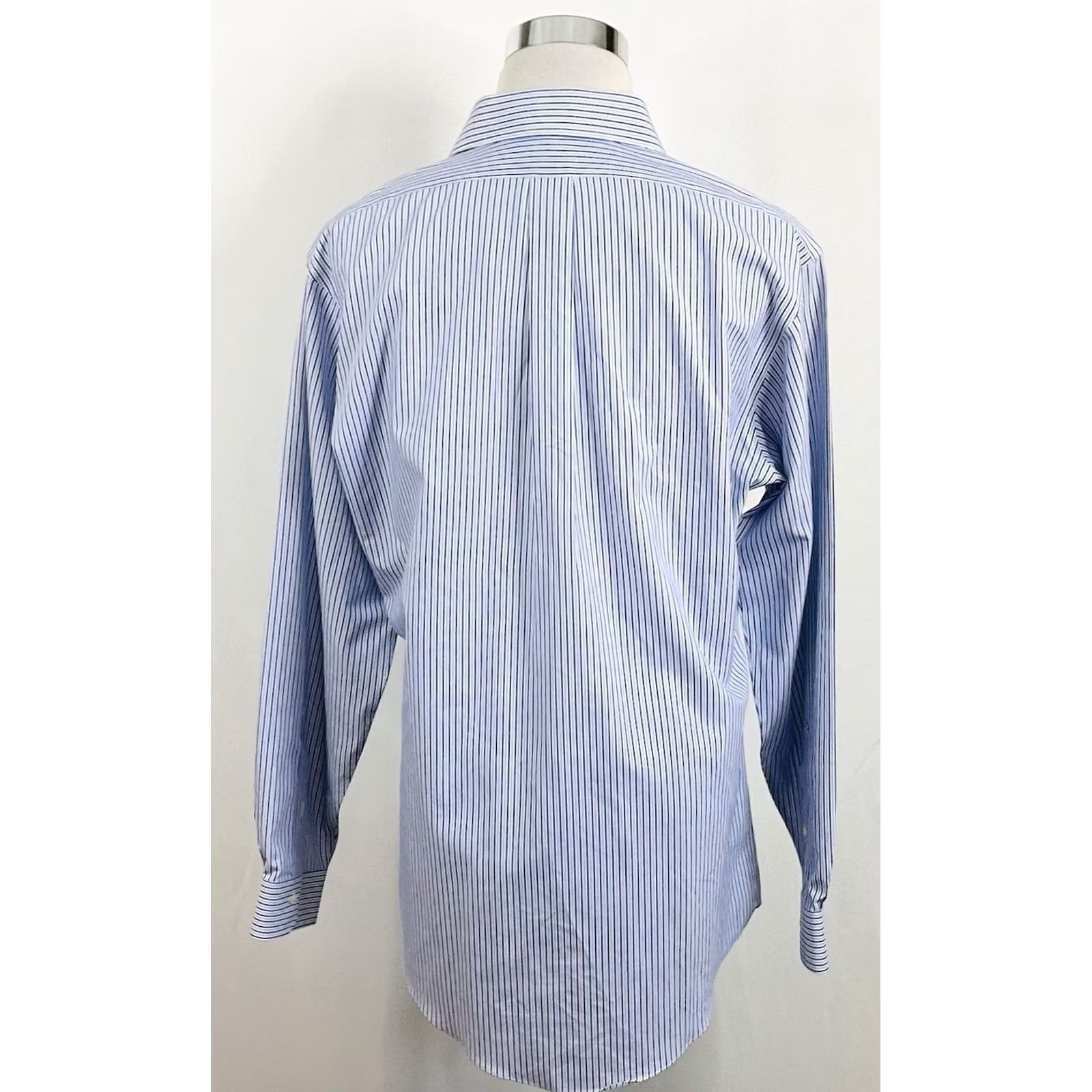 Brooks Brothers Brooks Brothers Dress Shirt Blue White Striped 17.5 36 Non-Iron 100% Cotton Mens Regular Shirt Size 48R - 6 Thumbnail
