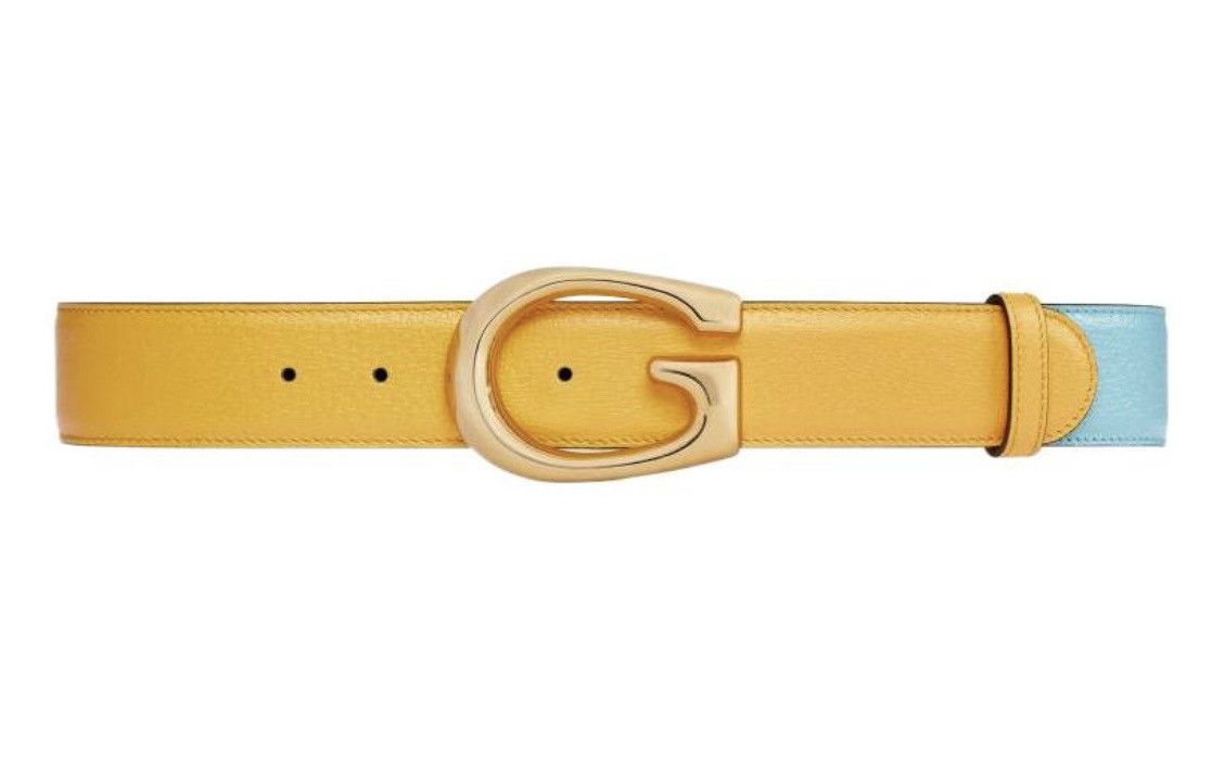 Gucci Belt 709954 G Memorable BUCKLE Two Tone Leather Belt