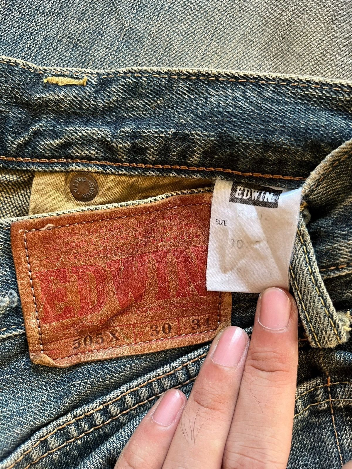 Edwin Vintage Edwin 505X Selvedge Distressed Baggy Jeans Size US 31 - 10 Thumbnail
