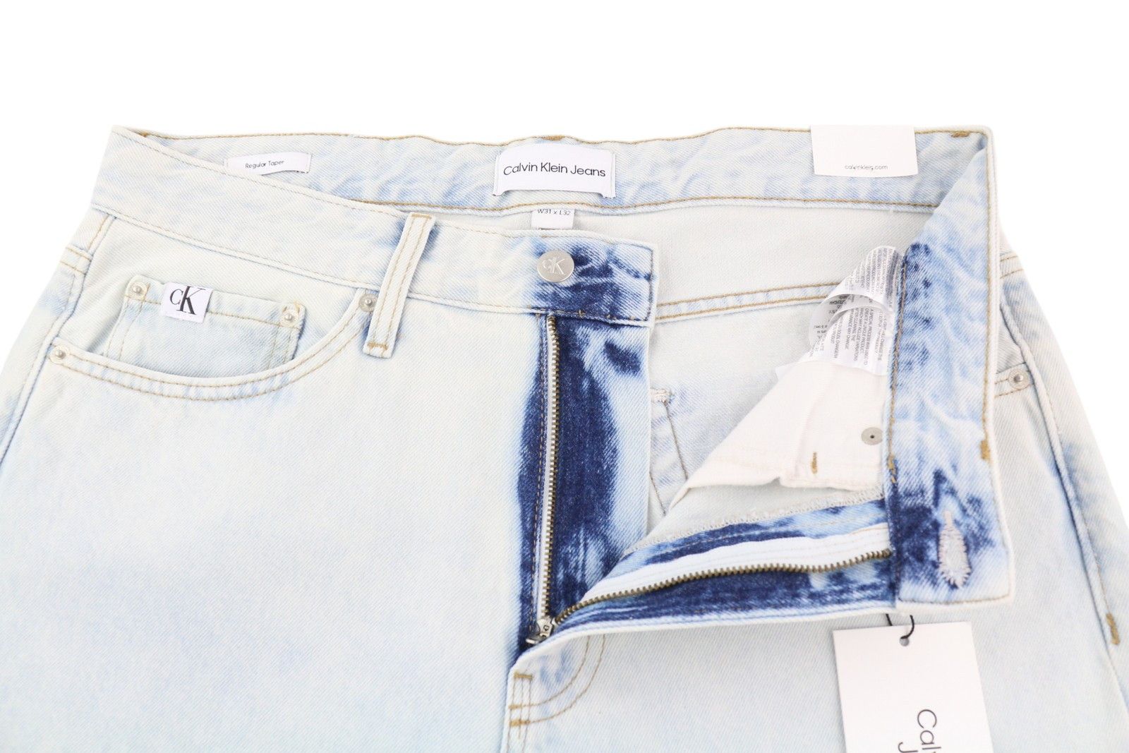 Calvin Klein REGULAR TAPER W31/L32 Light Blue Washed Zipper Denim 85328 Size US 31 - 4 Thumbnail