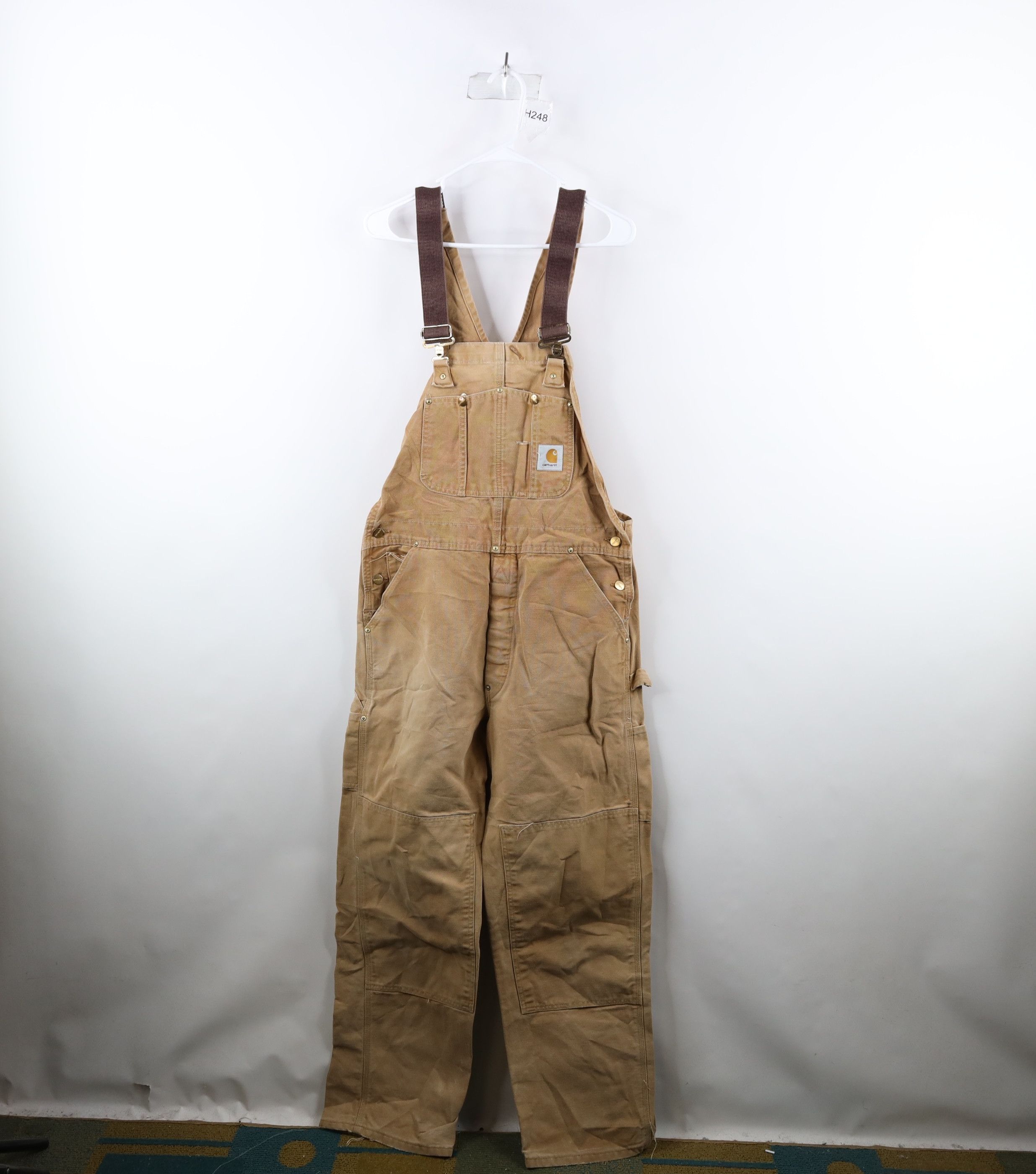 image of 90's Carhartt Distressed Double Knee Overalls in Brown, Men's (Size 36)