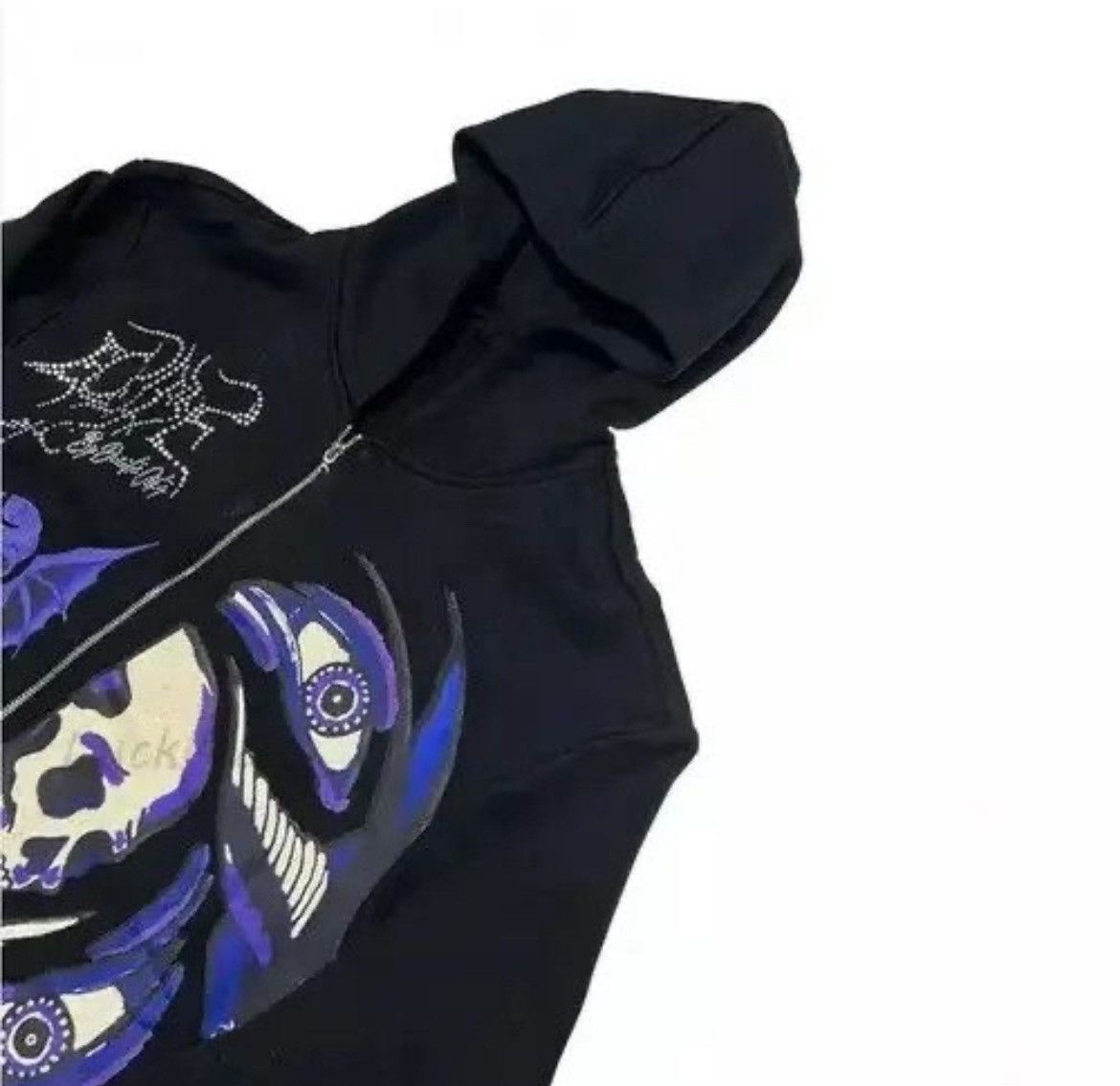 Japanese Brand × Vintage Rhinestone Gothic Print Zip Up Hoodie Punk Rock Style Size US L / EU 52-54 / 3 - 3 Thumbnail