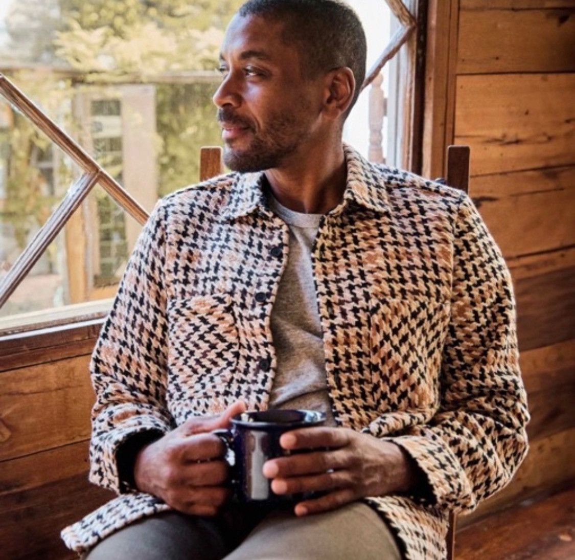 Wax London Whiting - Natural Houndstooth-Weave Overshirt Size US L / EU 52-54 / 3 - 2 Thumbnail