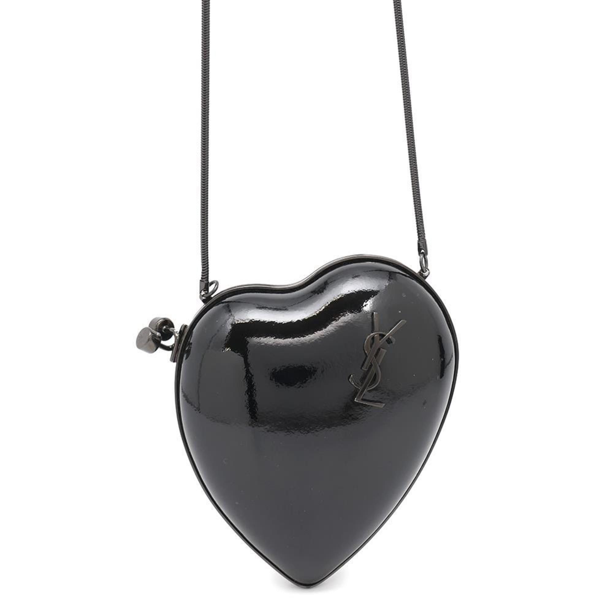 Saint Laurent Shoulder Bag Love Box Heart Shape Patent 466212 Saint Laurent Paris Black, Women's