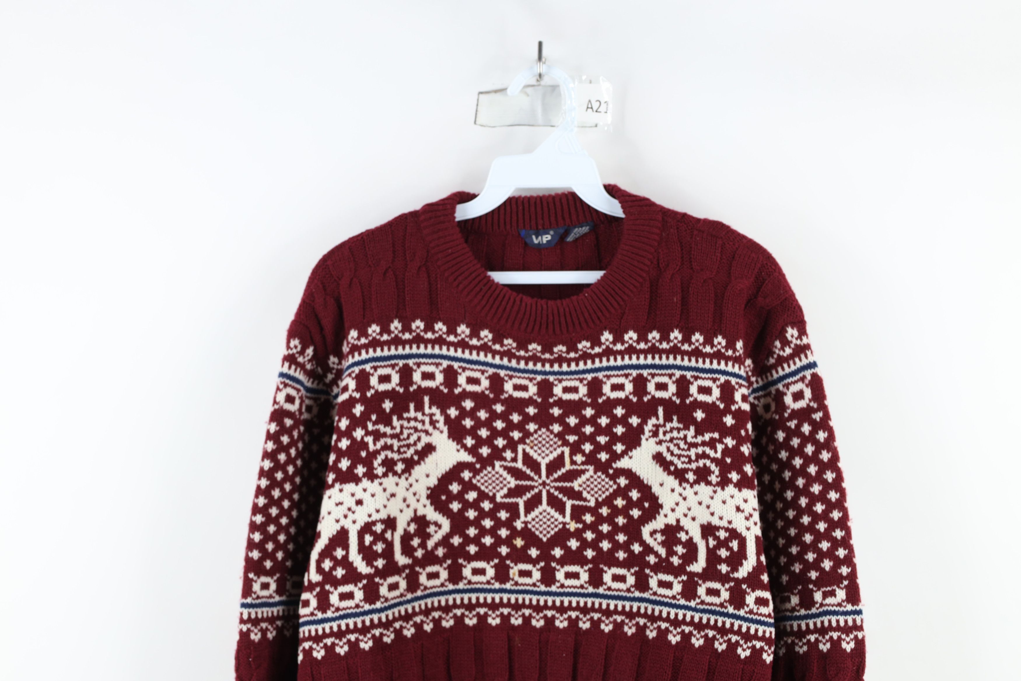 Vintage Vintage 70s Streetwear Fair Isle Reindeer Cable Knit Sweater Size US M / EU 48-50 / 2 - 2 Thumbnail