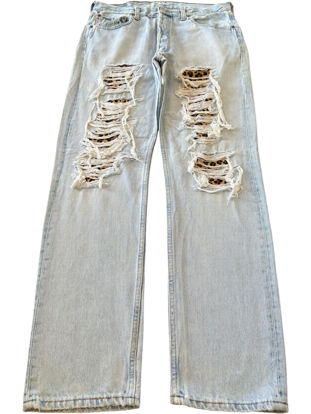 Levi's Vintage 90s Levis 501 Leopard Patched Distress Loose Jeans Size 33" - 1 Thumbnail