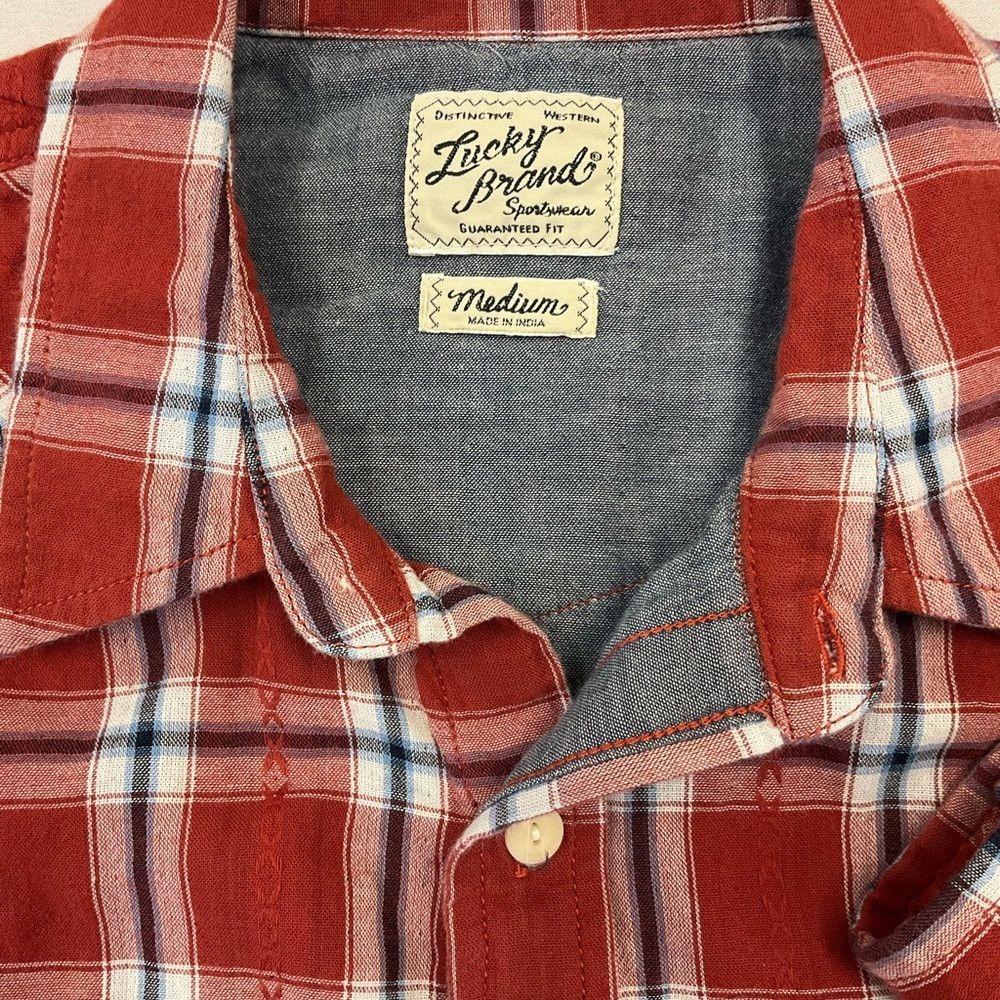 Lucky Brand × Western Rise LUCKY BRAND Red Plaid Long Sleeve Western Rodeo Shirt Size US M / EU 48-50 / 2 - 5 Thumbnail