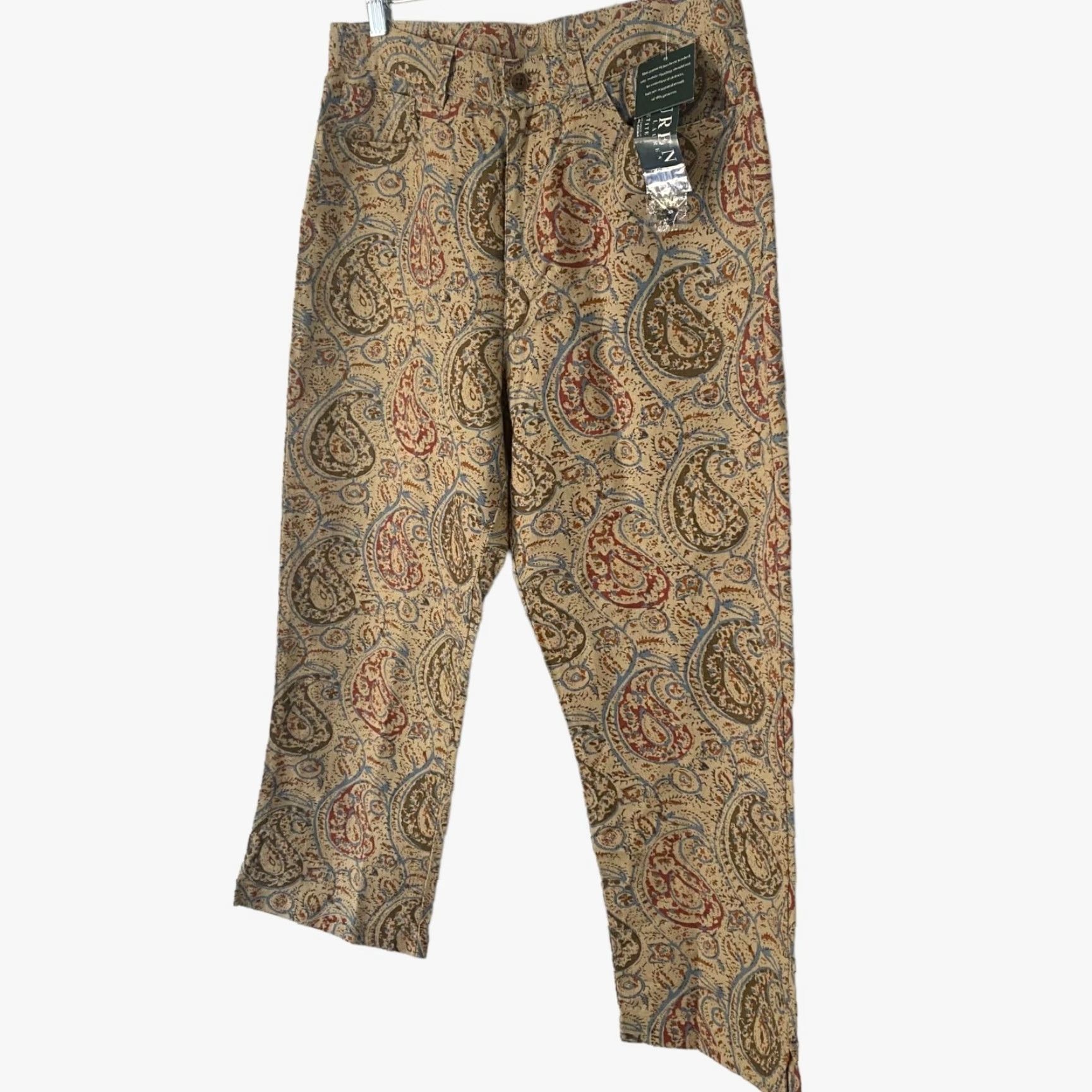 Ralph Lauren VINTAGE Lauren Ralph Lauren Pants Paisley Cropped Women's 10P Tan Linen Cotton High Rise Straight Leg 24" Inseam Womens Size 32" / US 10 / IT 46 - 2 Thumbnail