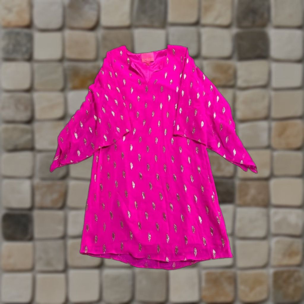 Lilly Pulitzer Lilly Pulitzer Shalynn Caftan Silk Dress Womens 2 Purple Diamond Metallic Clip Kaftan Short Sleeve V-Neck Pullover Dress Casual 2 Womens Size XS / US 0-2 / IT 36-38 - 1 Thumbnail