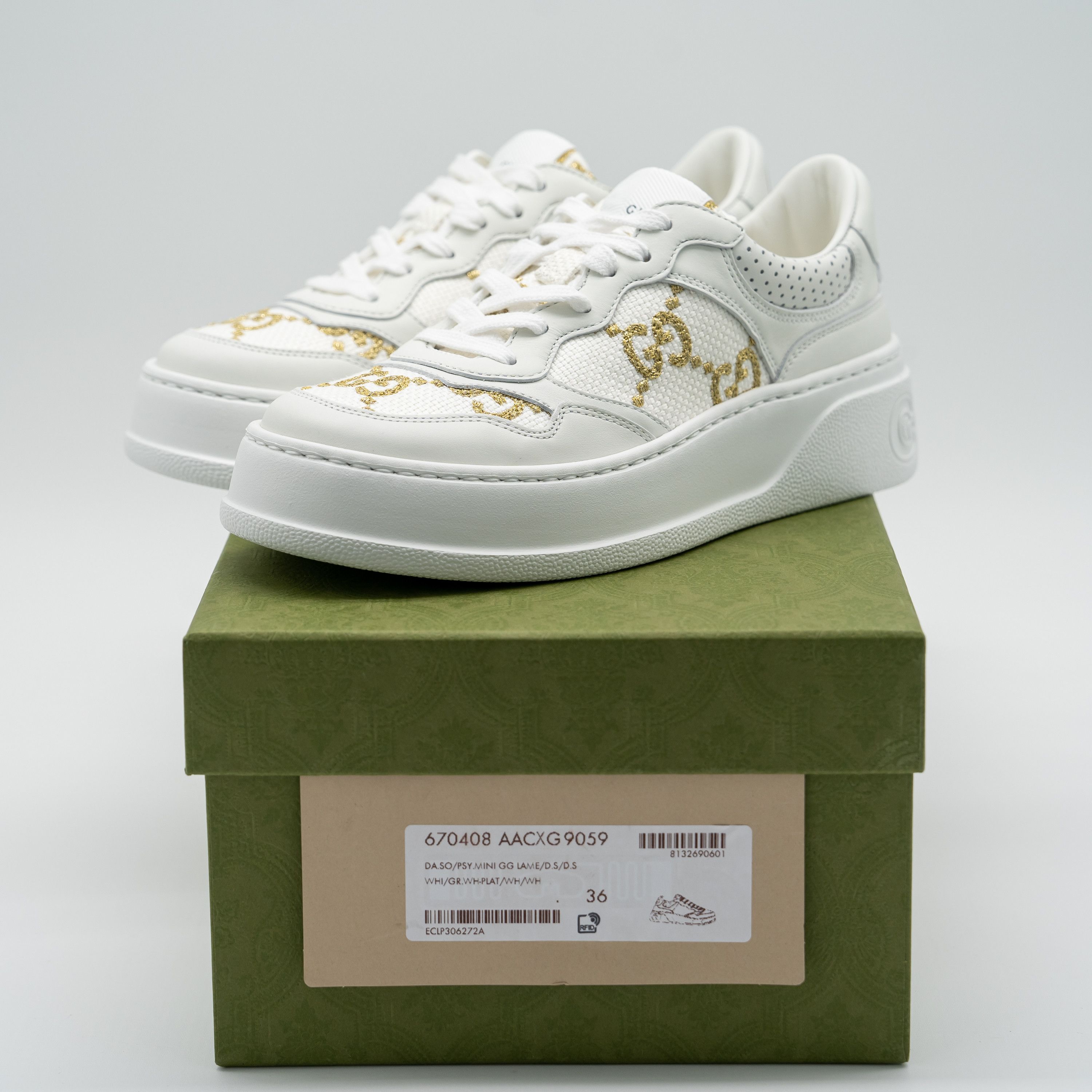 Gucci 6us Gucci GG White Gold Leather Sneakers Chunky Size US 6 / IT 36 - 12 Thumbnail