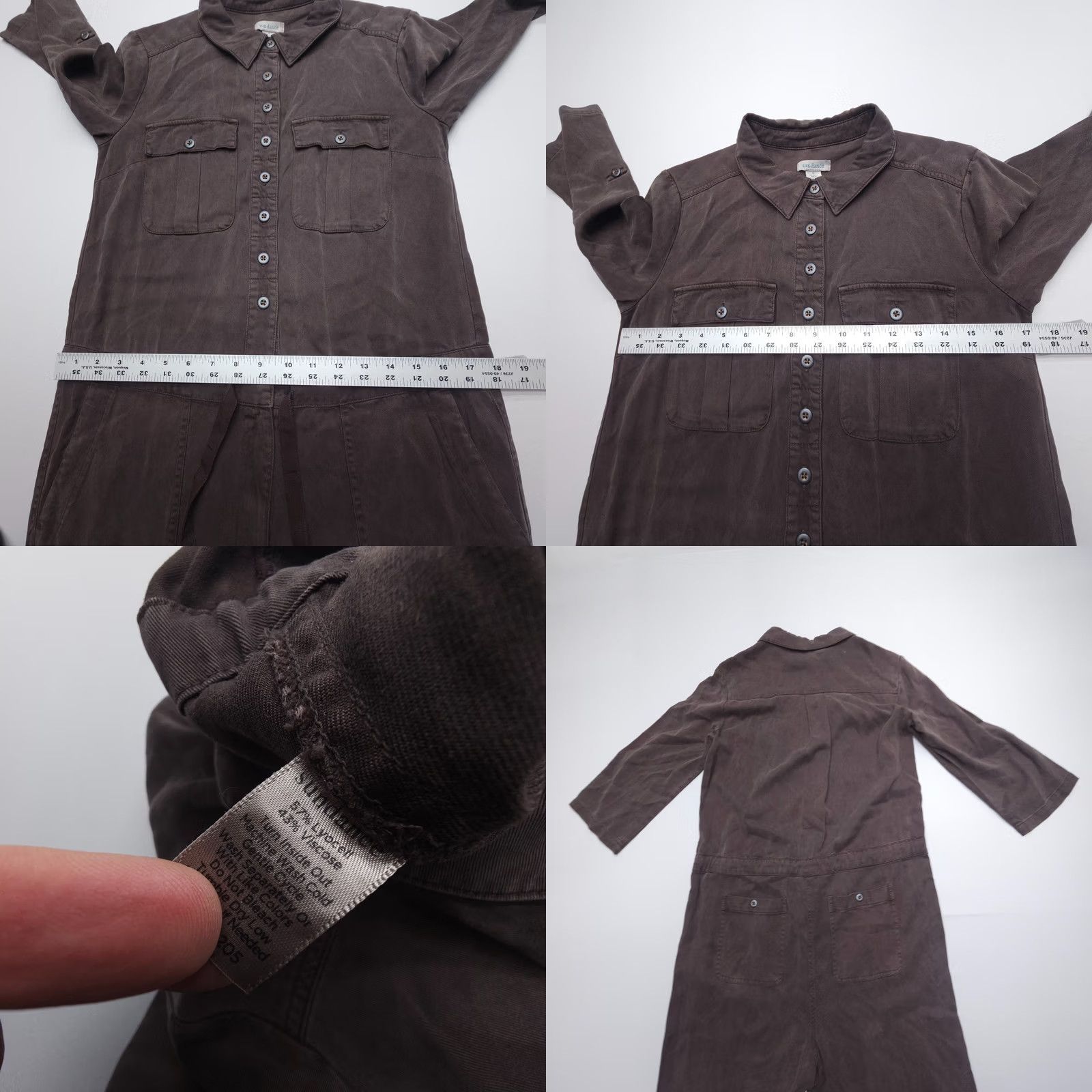 Vintage Sundance Jumpsuit Womens Small Brown Coveralls Twill Lyocell Viscose Roll Tab Sleeve 3/4 Swing Bohemian Hippie Outdoor Casual Travel Pockets Size 28" / US 6 / IT 42 - 8 Thumbnail