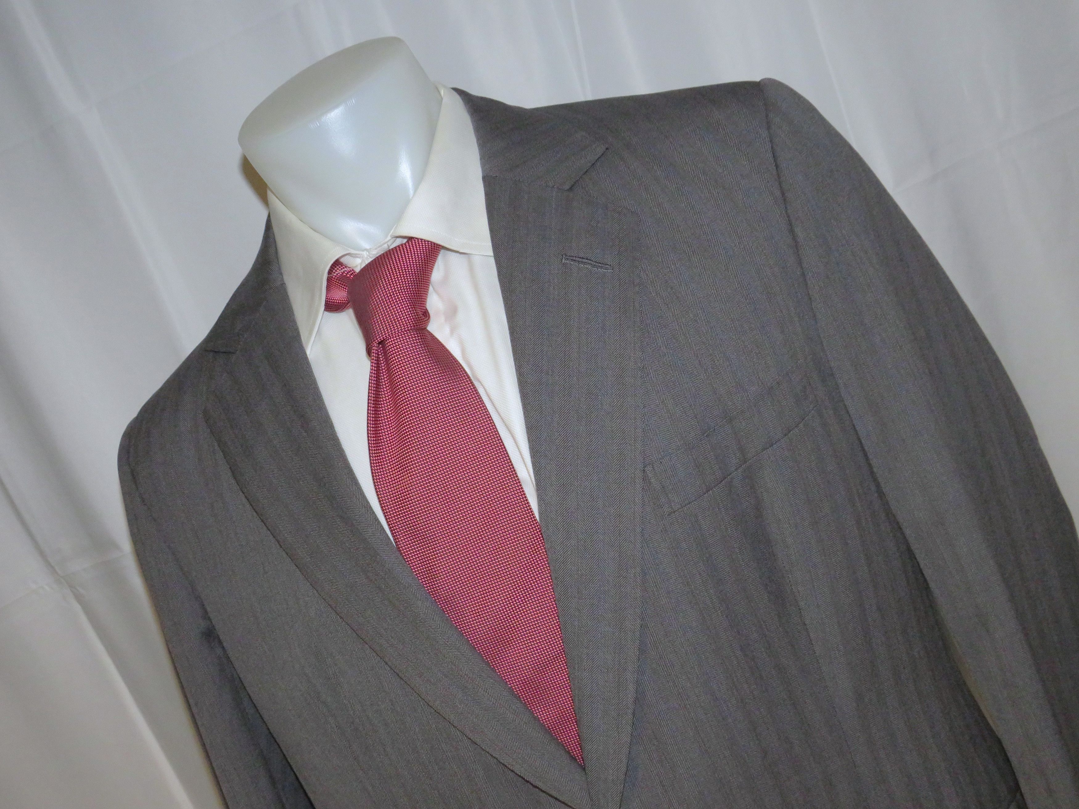 Henry Poole Savile Row Bespoke Gray Herringbone Two Button Blazer 44R Size 44R - 4 Thumbnail