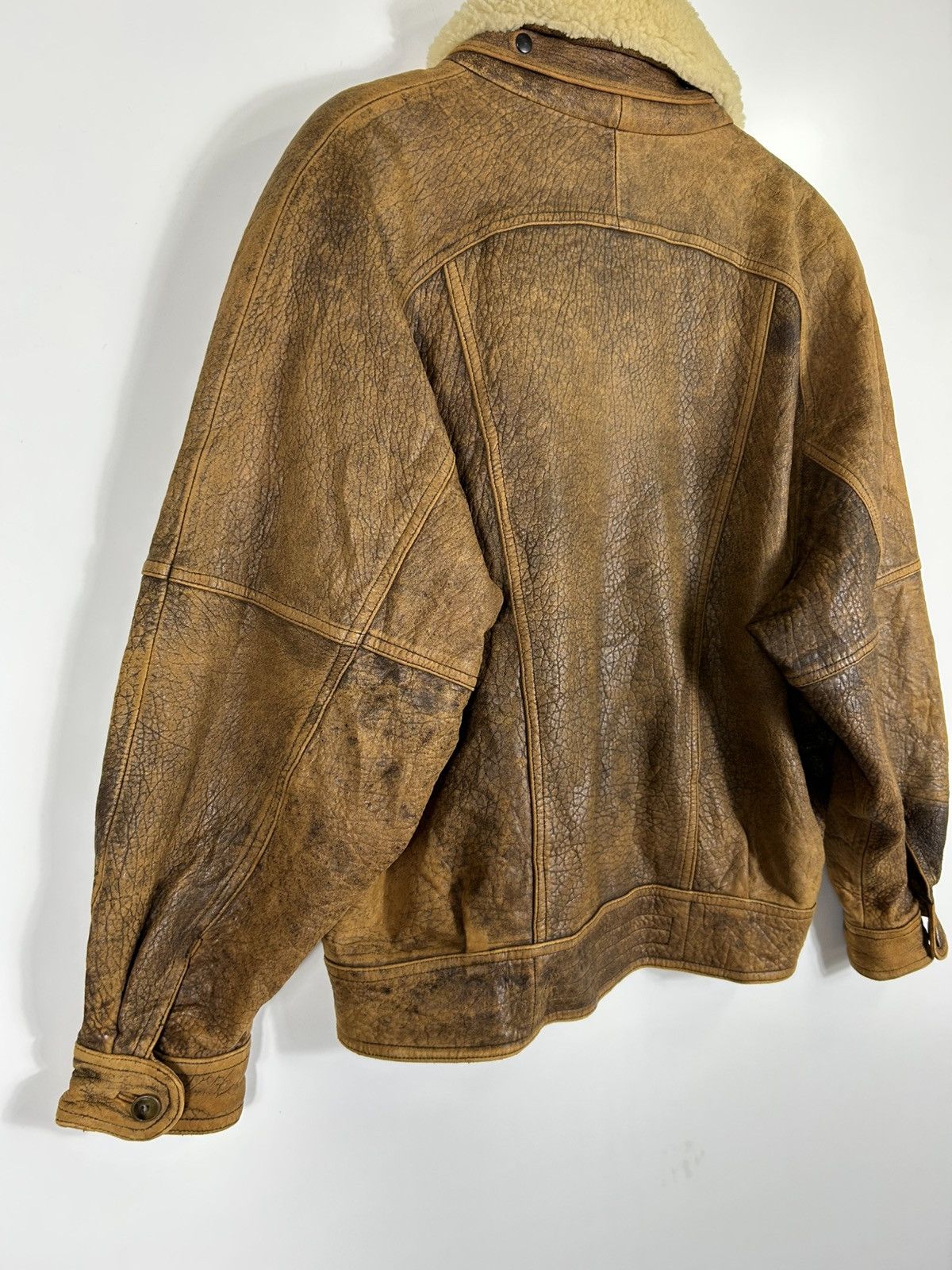 Leather ⚡️Vintage Button Zipper Distressed Leather Bomber Jacket Size US L / EU 52-54 / 3 - 13 Thumbnail