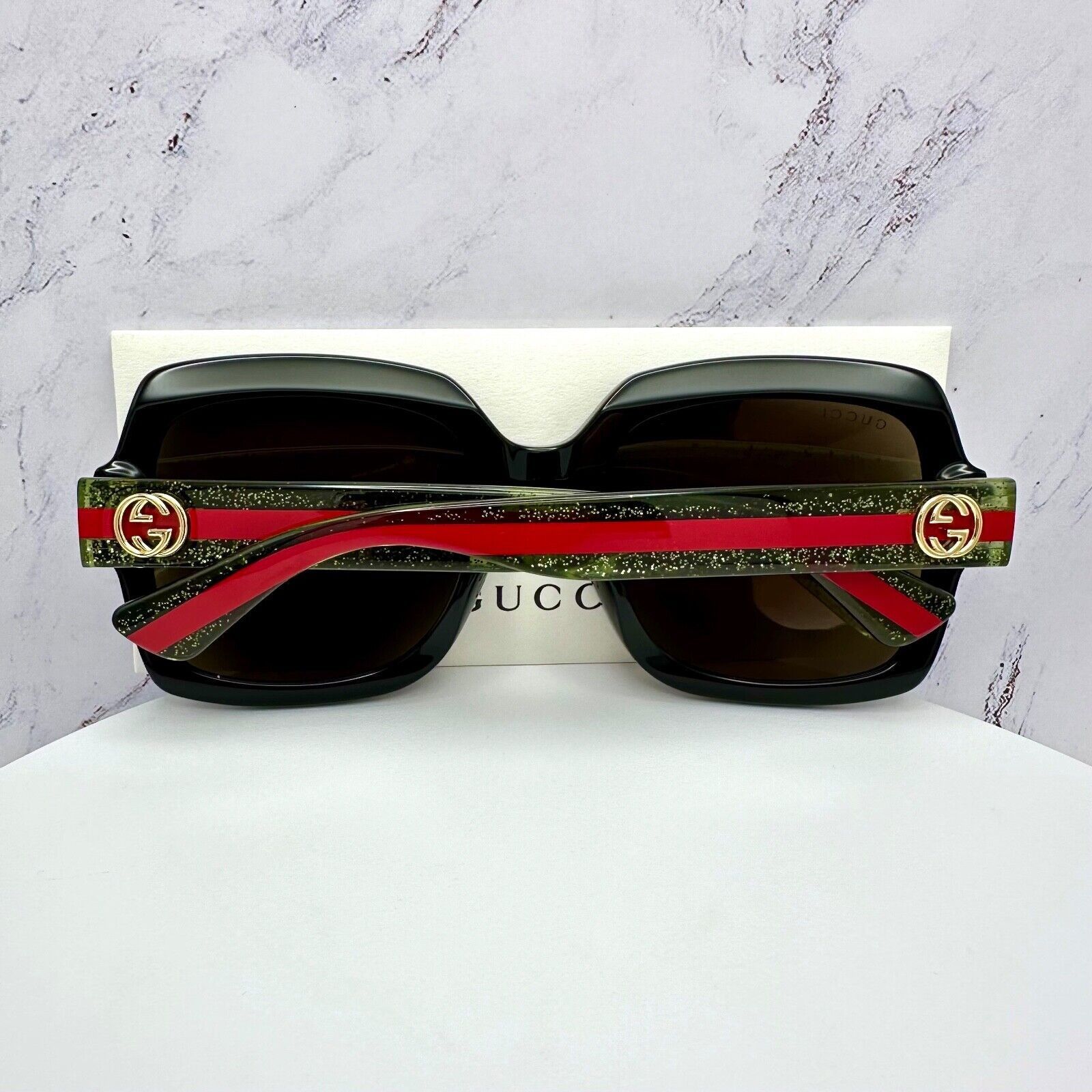 Gucci New Gucci Sunglasses Black Square Red Green Web Arms Gold Size ONE SIZE - 5 Thumbnail
