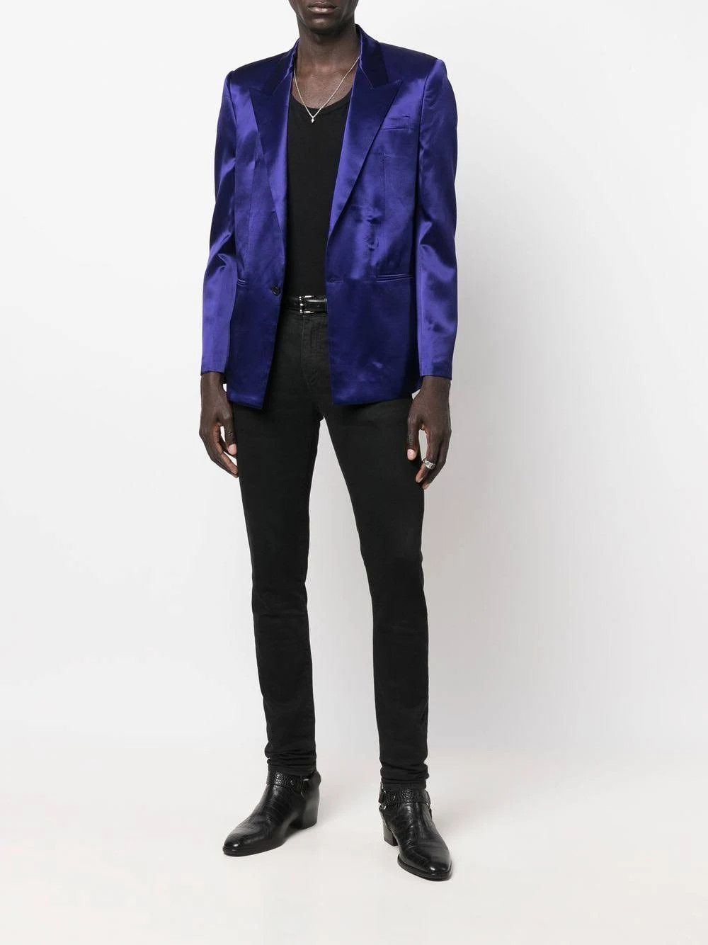 Saint Laurent Paris o1s1wg110724 Fitted Single-Breasted Jacket Shiny Royal Blue Size US L / EU 52-54 / 3 - 5 Thumbnail