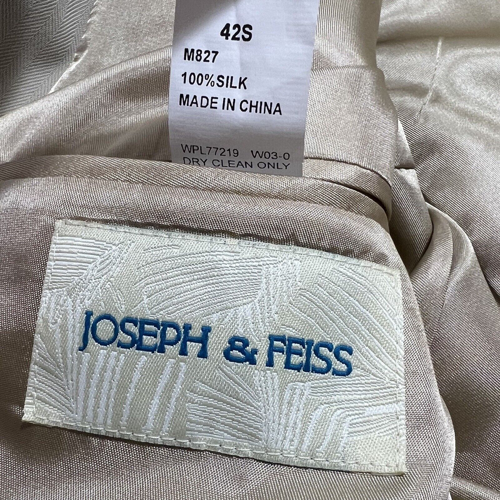 Joseph & Feiss Joseph & Feiss 42S Silk Beige Herringbone Suit Jacket Size 42S - 7 Thumbnail