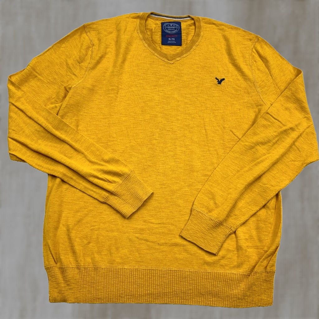 American Eagle Outfitters American Eagle Outfitters Sweater Men XL Yellow Athletic Fit V Neck Pullover VTG Y2K Adult Size US XL / EU 56 / 4 - 1 Thumbnail
