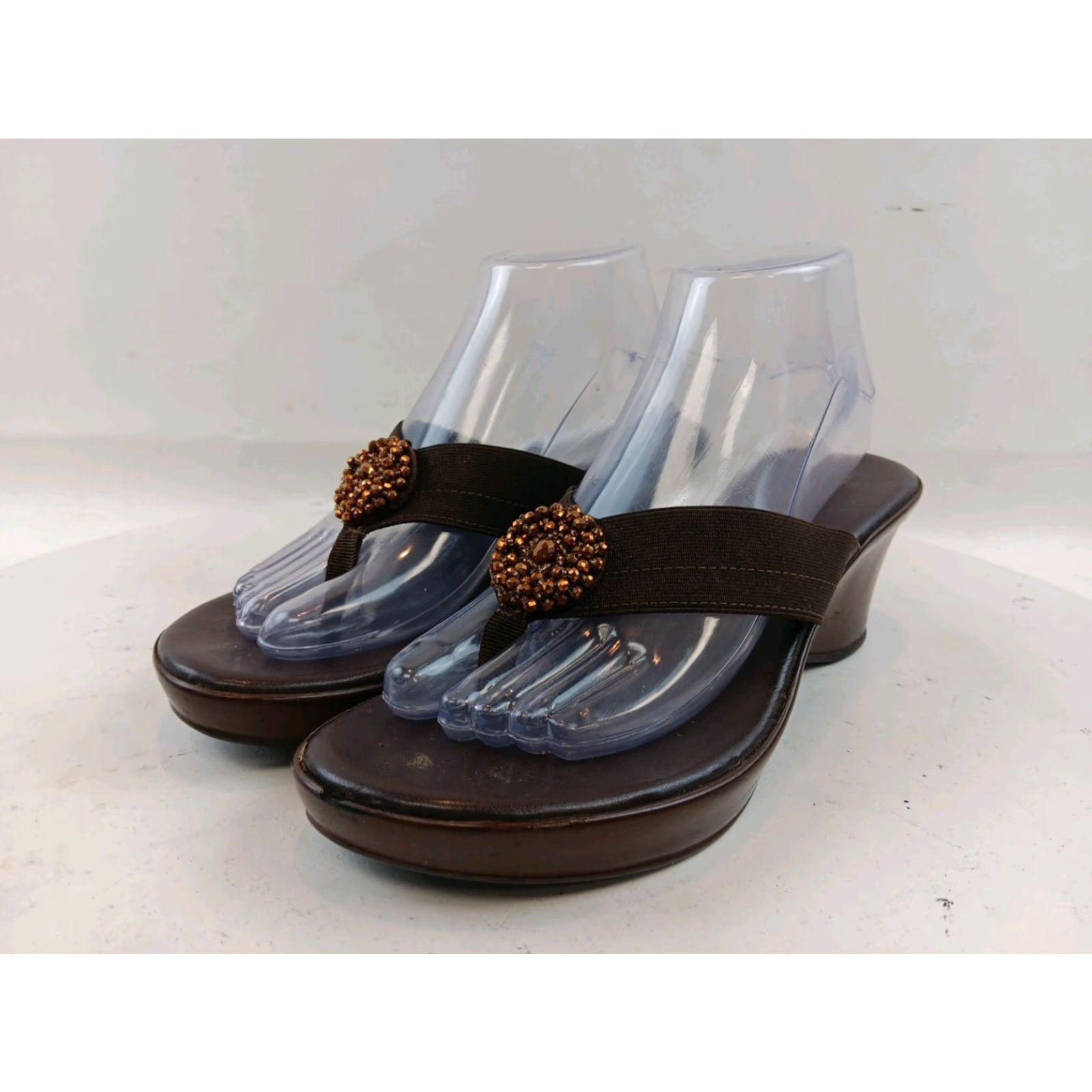 Vintage Italian Shoemaker Women's Sandals Size 9 M Brown Beaded Slip On Size US 9 / IT 39 - 3 Thumbnail