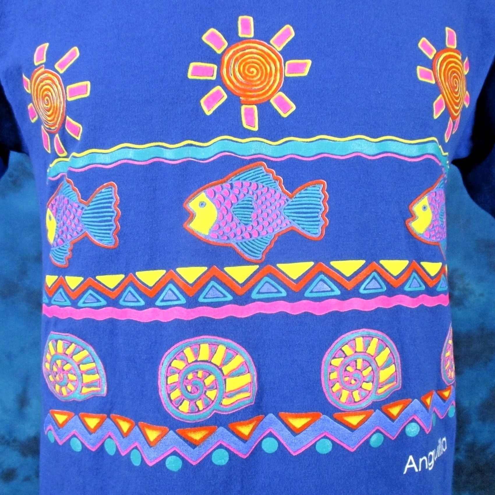 Fruit Of The Loom VINTAGE Anguilla Cartoon Art T-Shirt S Beach 80s 90s Cotton Nike? Size US S / EU 44-46 / 1 - 2 Thumbnail