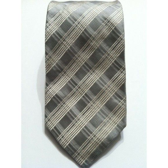 BUGATCHI BUGATCHI MENS NEW SILVER 100% SILK PLAID TIE WIDTH: 3 1/2" Size ONE SIZE - 1 Thumbnail