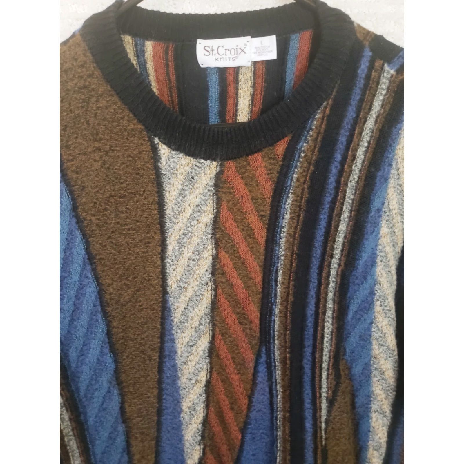 Vintage St Croix Knit Sweater Men L Brown Blue Orange Geometric Crew Neck 90s Casual Pullover Size US L / EU 52-54 / 3 - 3 Thumbnail