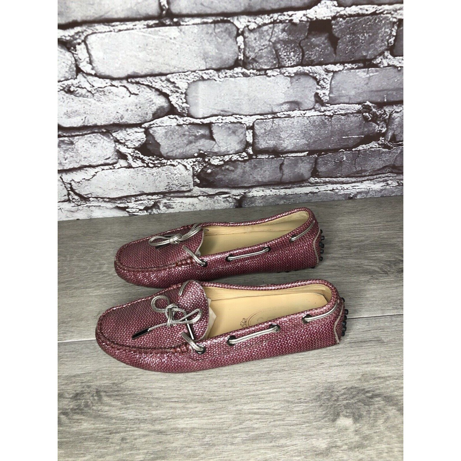 Tod's TODS Pink Metallic Leather Moccasins Driver Loafers Flats Wo Size US 5 / IT 35 - 18 Thumbnail