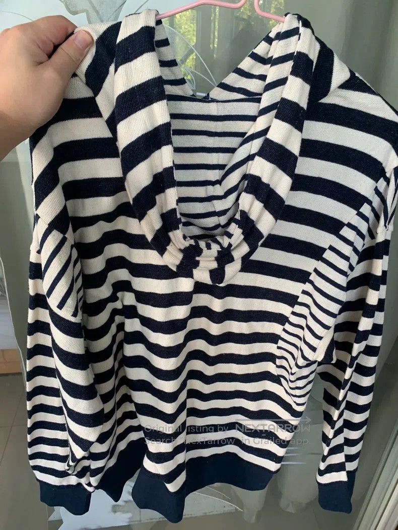 Loewe Loewe Black and White Striped Knit Hooded Sweatshirt Size L / US 10 / IT 46 - 2 Thumbnail