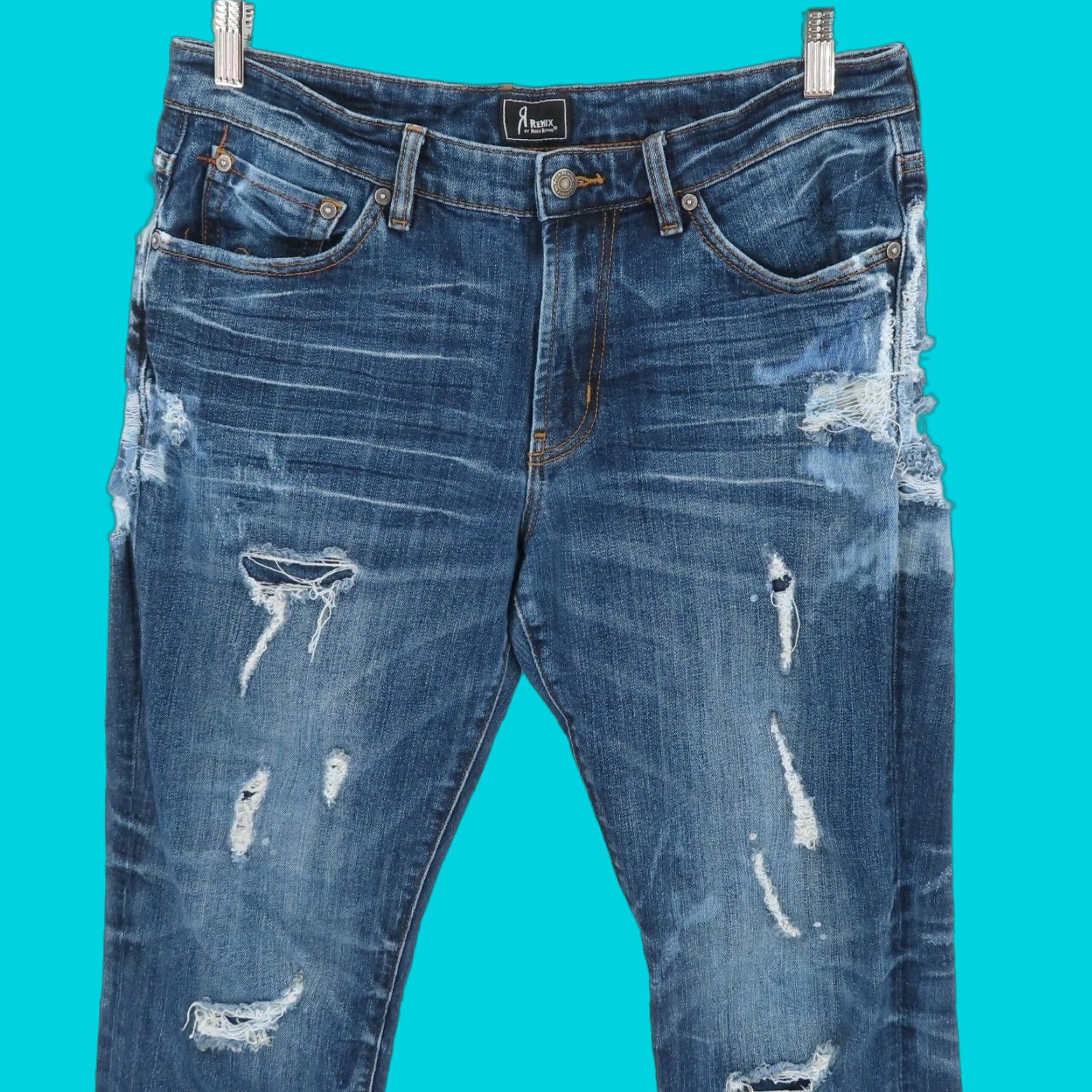 Vintage Rock Revival Remix Jeans Women 33 Straight Distressed Denim 5-Pocket Rock Style Boys? Size 24" / US 00 / IT 34 - 1 Thumbnail