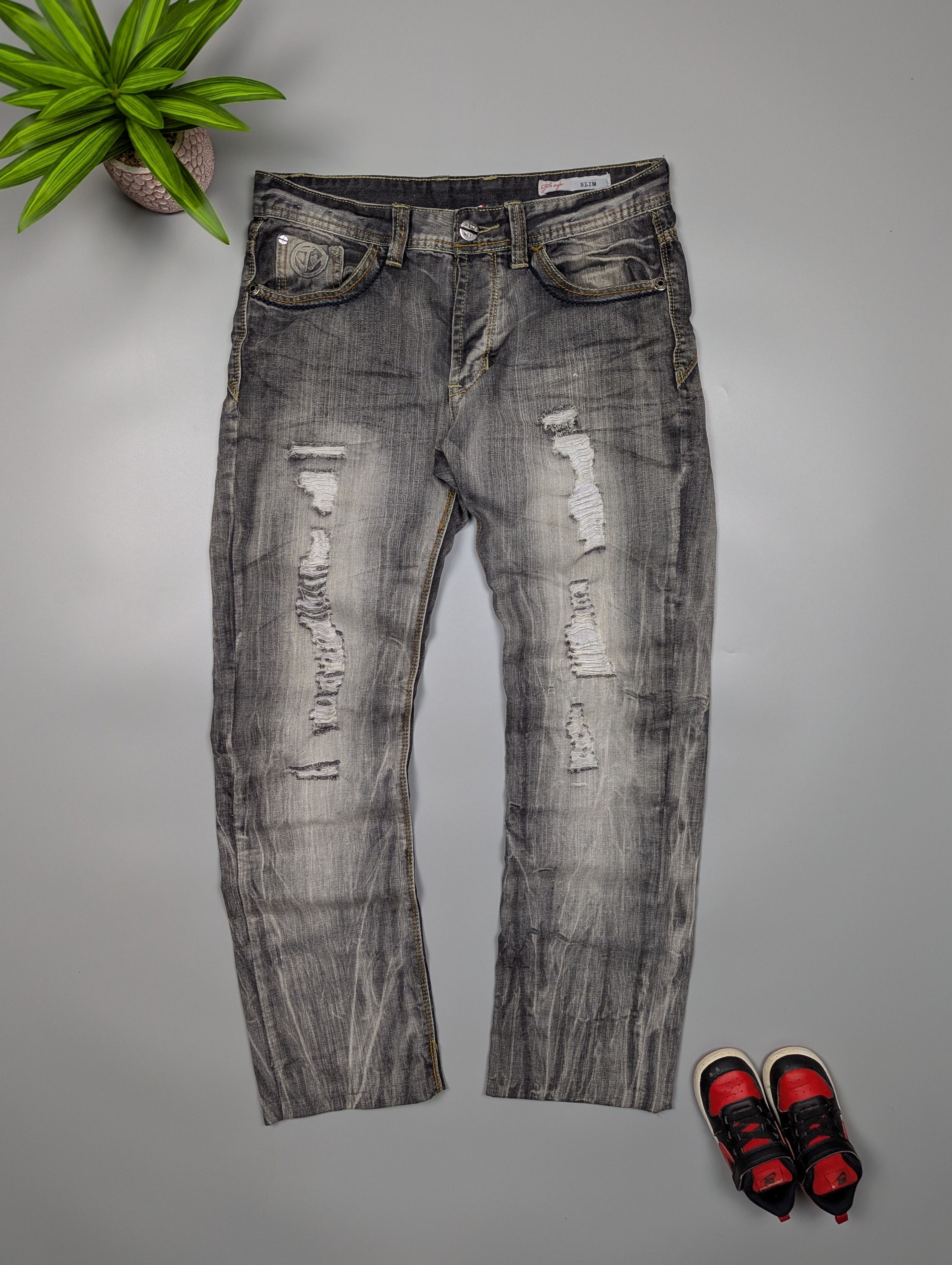 Hysteric Glamour × Vintage JeansNet Y2K Avant Garde Washed Denim Gray Distressed Jeans Size US 32 / EU 48 - 1 Thumbnail