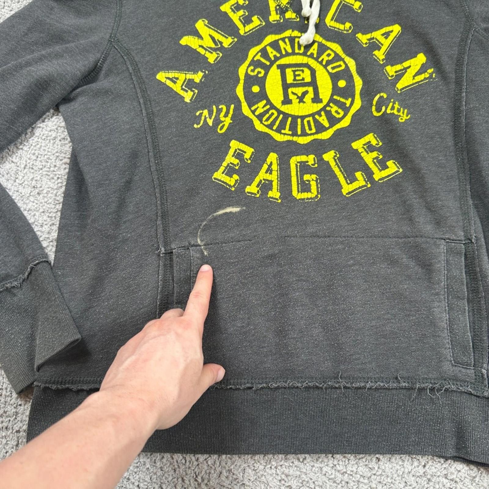 American Eagle Outfitters American Eagle Hoodie Distressed Logo Pullover Gray AEO L Size US L / EU 52-54 / 3 - 6 Thumbnail