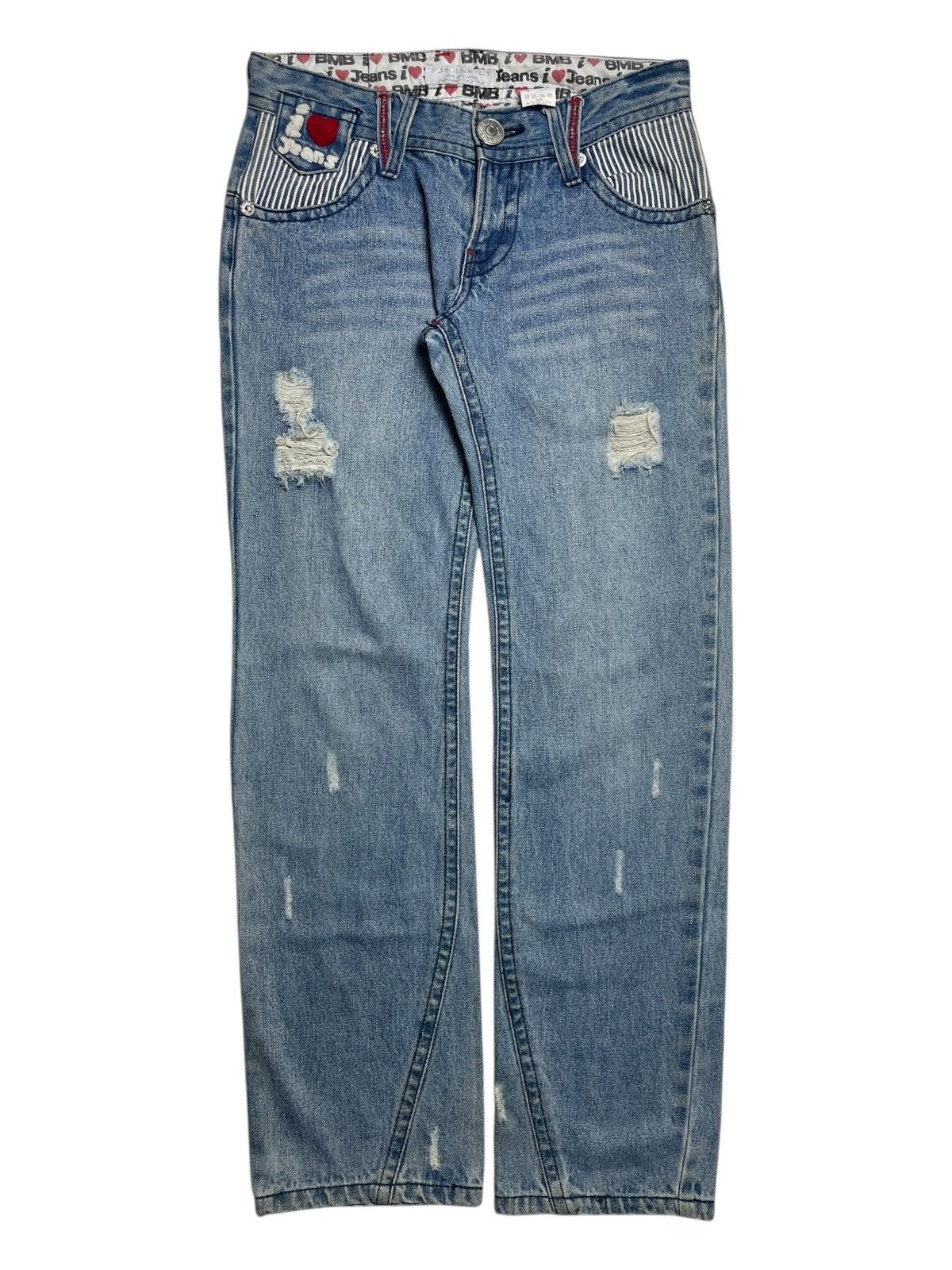 Angel Blue 2000’s Blue Moon Blue - Distressed Lowrise Patch Denim Pants Size US 26 / EU 42 - 1 Thumbnail