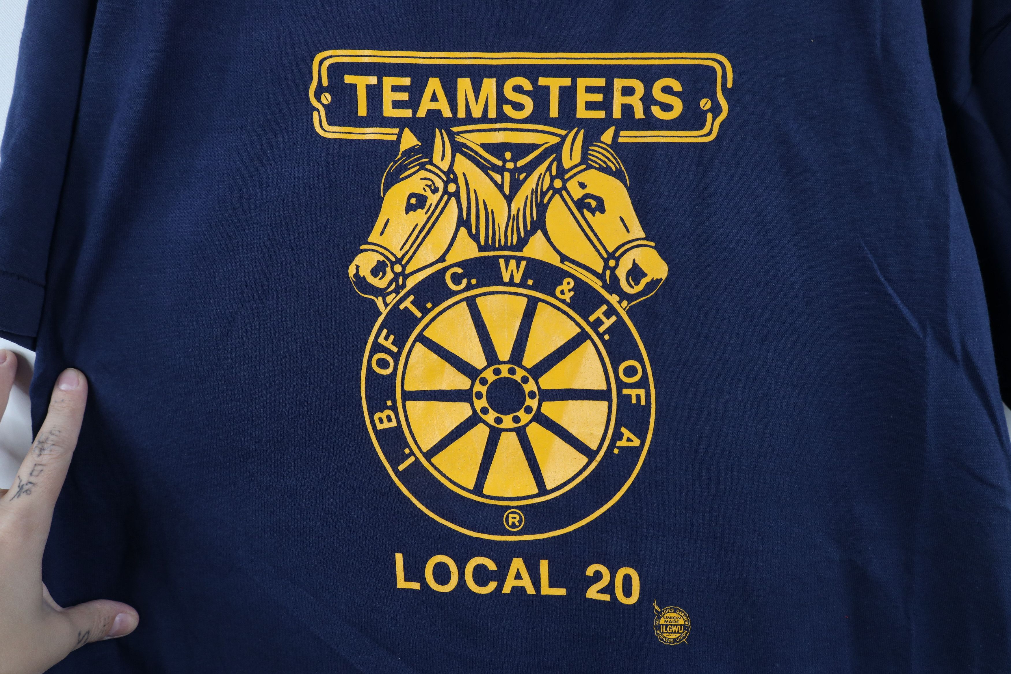 Vintage NOS Vintage 80s Local 20 Teamsters Union T-Shirt Blue USA Size US XL / EU 56 / 4 - 4 Thumbnail