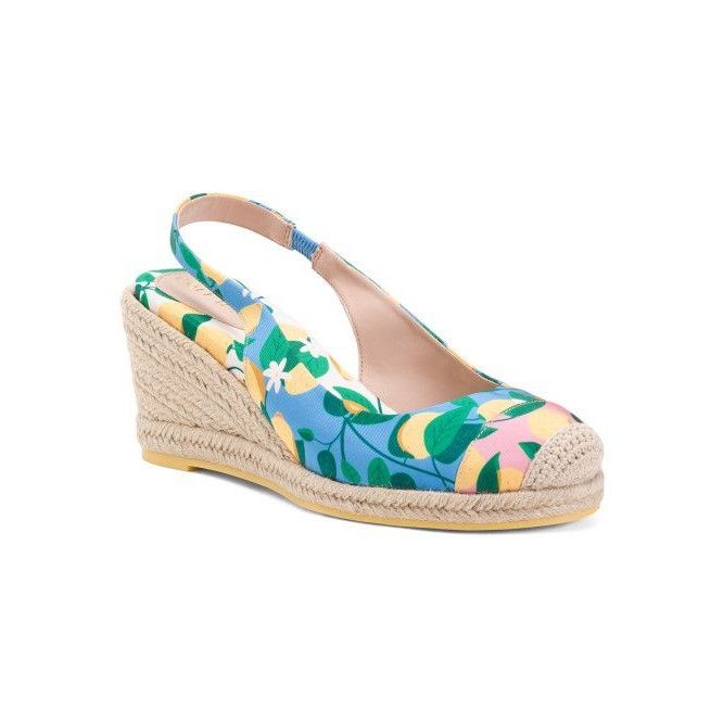image of Cole Haan Womens Blue Tropical Floral Sling Back Espadrille Shoes in Azure Blue (Size 7.5)