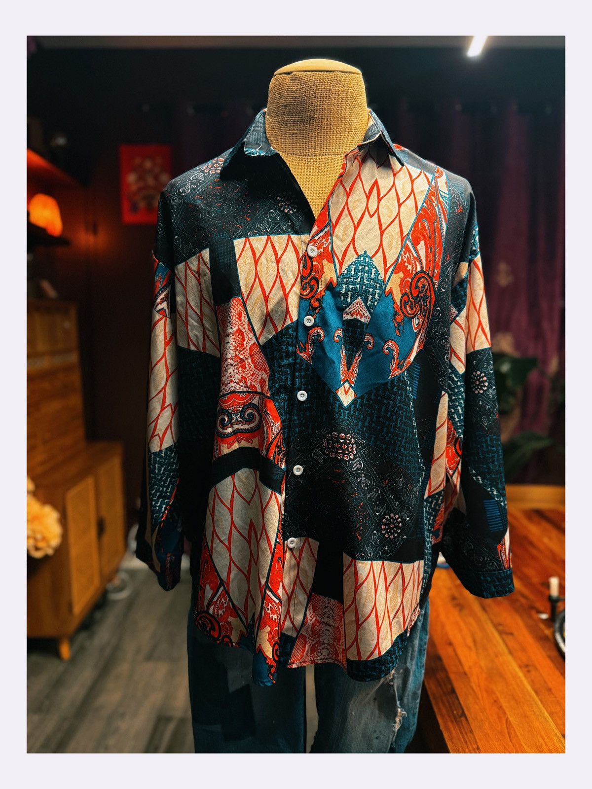Other Unisex Vintage-Inspired Bold Patchwork Print Shirt Size US M / EU 48-50 / 2 - 9 Thumbnail
