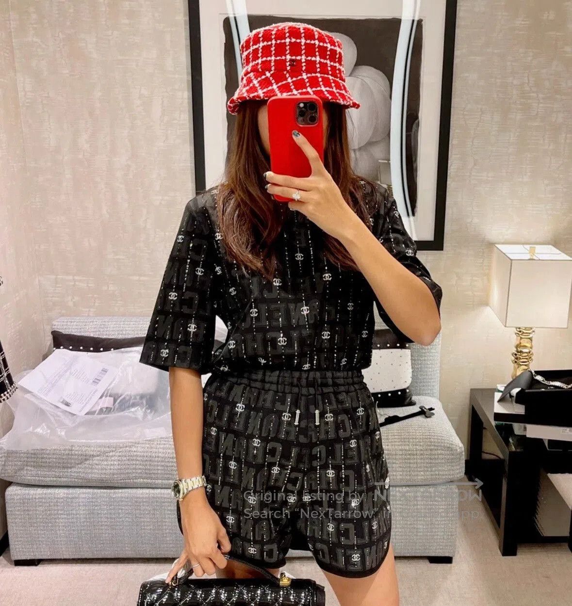 Chanel Chanel Red Plaid Tweed Bucket Hat. Size ONE SIZE - 9 Thumbnail