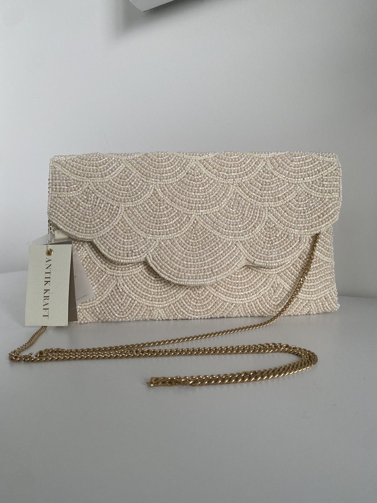 Other NWT Antik Kraft Hand Made Beaded Clutch Crossbody Cream Bag Size ONE SIZE - 2 Thumbnail