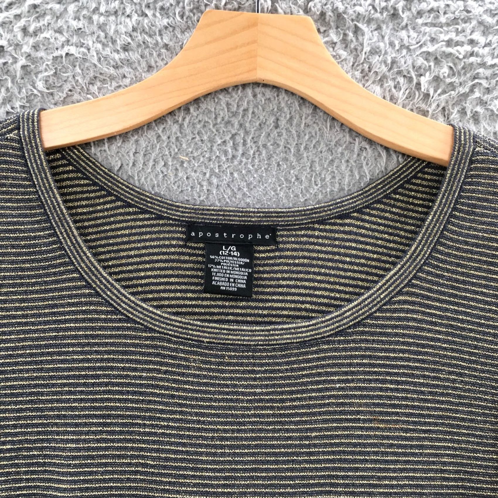 Vintage Apostrophe Pullover Sweater Womens L Black Striped 3/4 Sleeve Cotton Blend Polo? Size L / US 10 / IT 46 - 4 Thumbnail