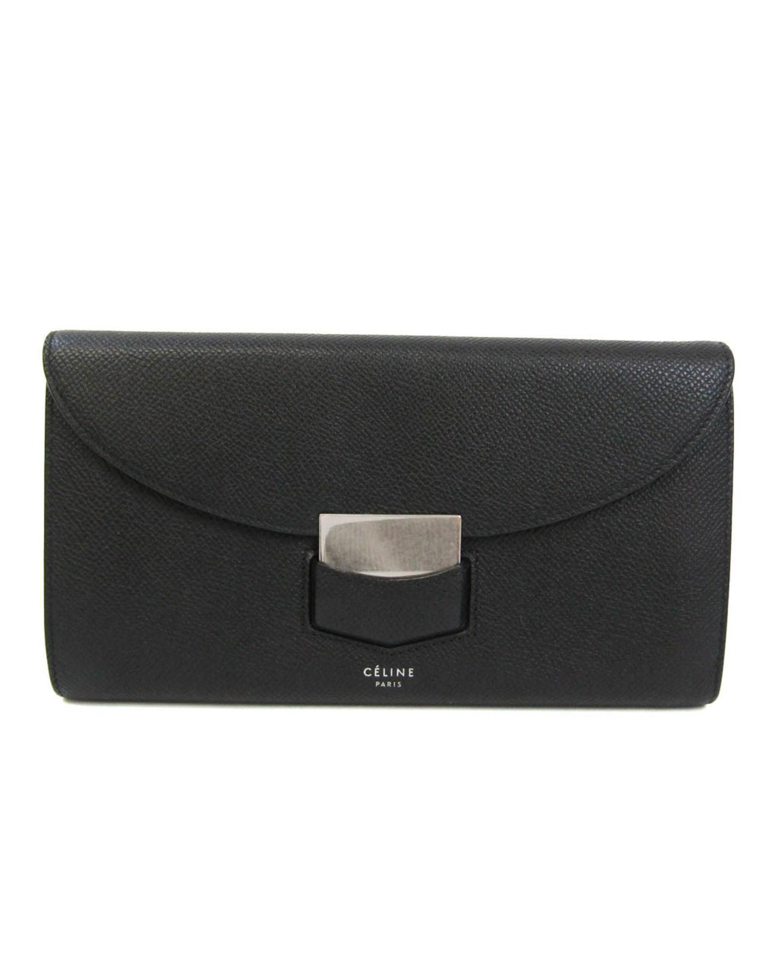 image of Elegant Black Leather Celine Trotteur Wallet, Women's