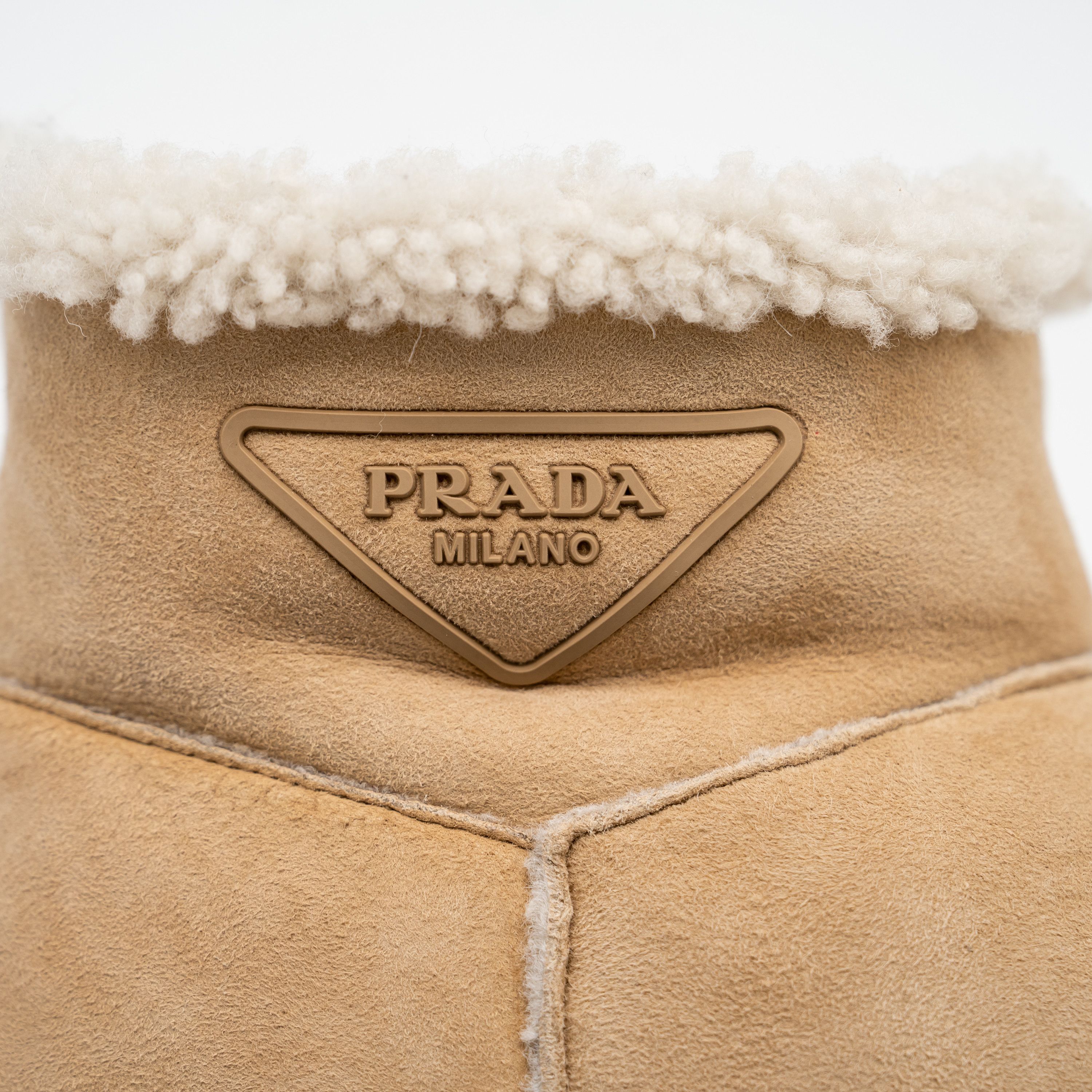 Prada 39.5eu 9.5 US Prada Shearling Ankle Boots Brown Suede Beige Size US 9.5 / IT 39.5 - 8 Thumbnail