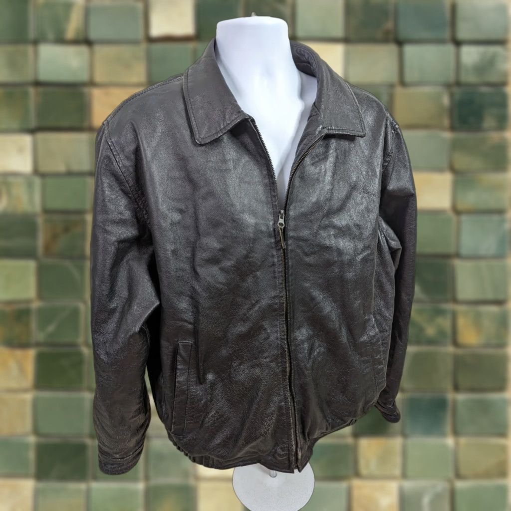 Vintage VINTAGE Black Genuine Leather Bomber Jacket Coat Men L Full Zip Motorcycle Size US L / EU 52-54 / 3 - 1 Thumbnail