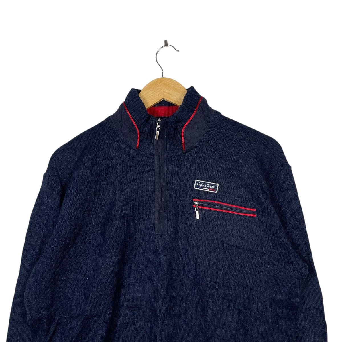 Vintage Vagii Sports Vintage Quarter Zip Knit Sweater Navy Red Size US L / EU 52-54 / 3 - 2 Thumbnail