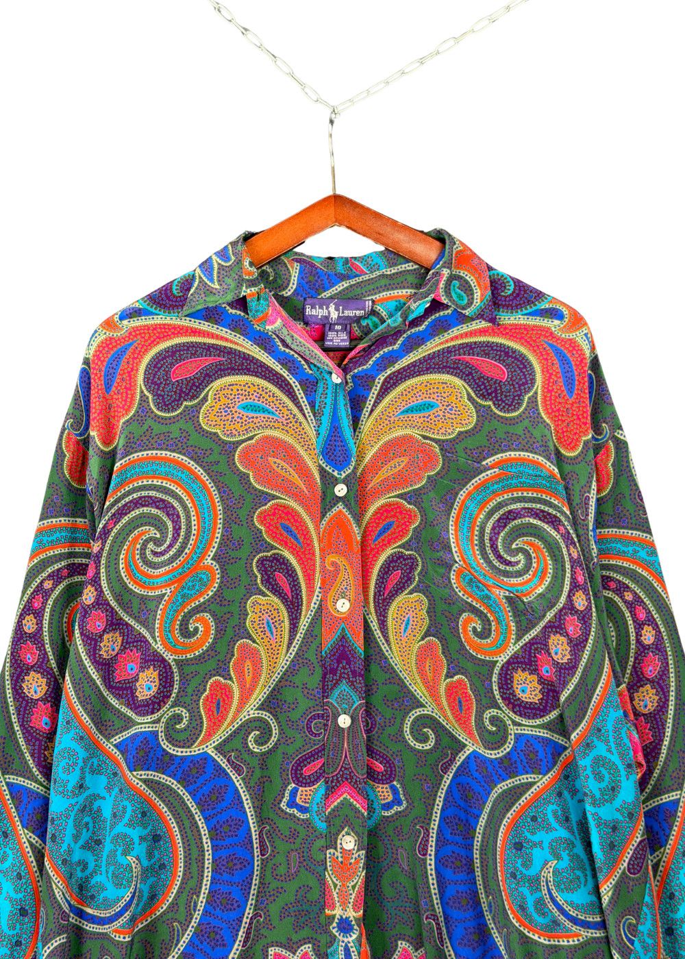 1980s Vintage RL "Purple Tag" Silk Paisley Shirt Made in HK image 6