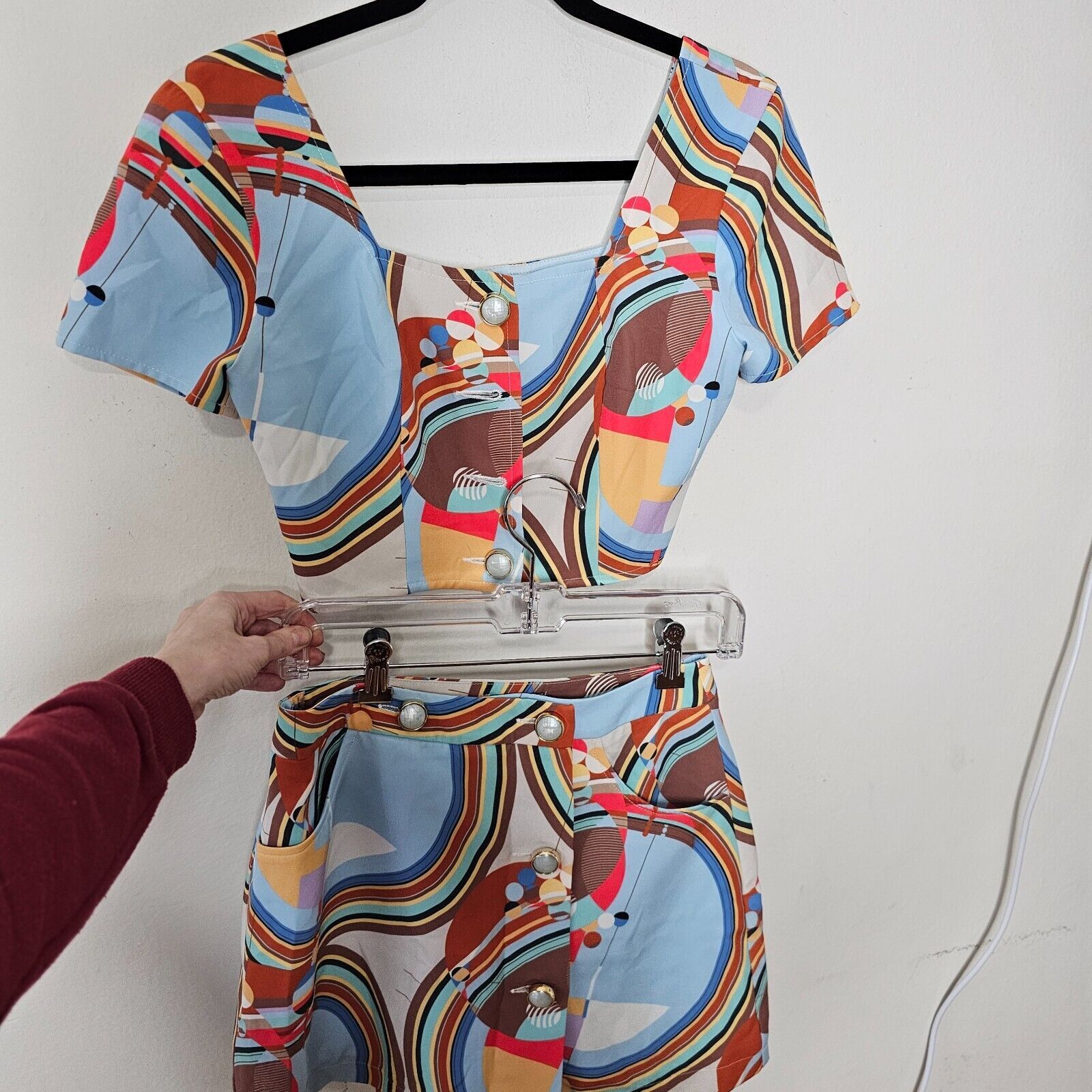 Other NWT Stefania Vaidani 60s Front Button Crop & Mini Skirt SM Size S / US 4 / IT 40 - 1 Thumbnail