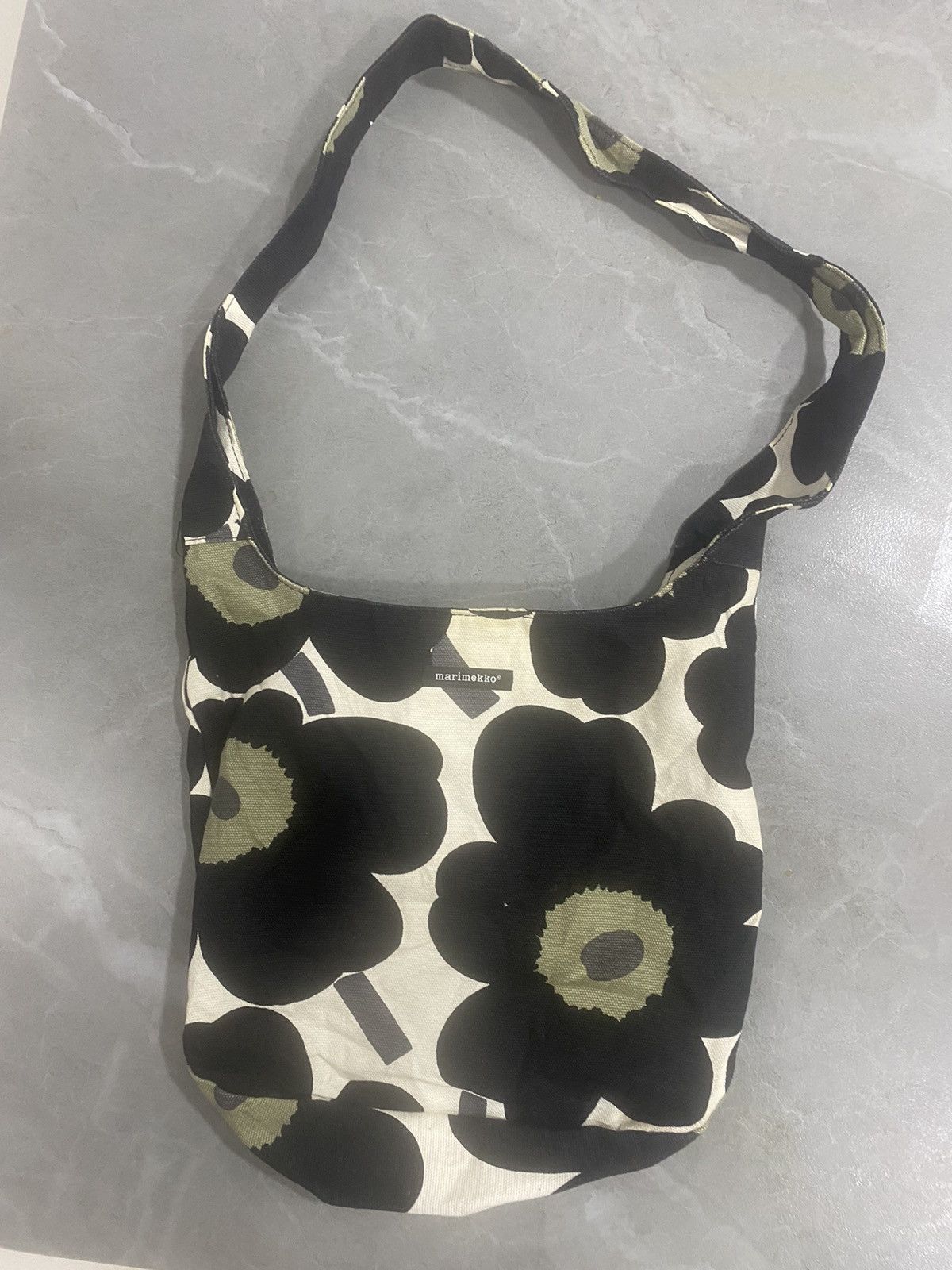 image of Marimekko Marinekko Unikko Floral Sling Shoulder Crossbody Bag in Black/White, Women's