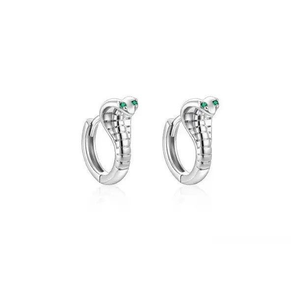 Designer × Jewelry 925 Silver Plated Snake Hoop Earrings for Men Women Size ONE SIZE - 3 Thumbnail
