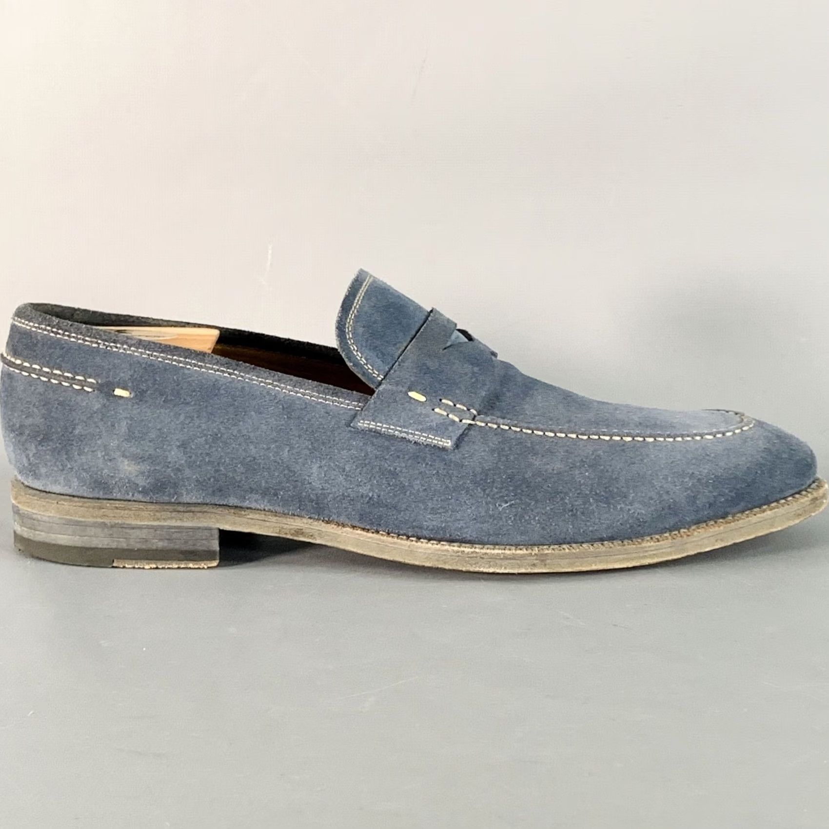 Magnanni MAGNANNI Blue Grey Suede Penny Loafers Size 11 Contrast Stitch Men Size US 11 / EU 44 - 2 Thumbnail