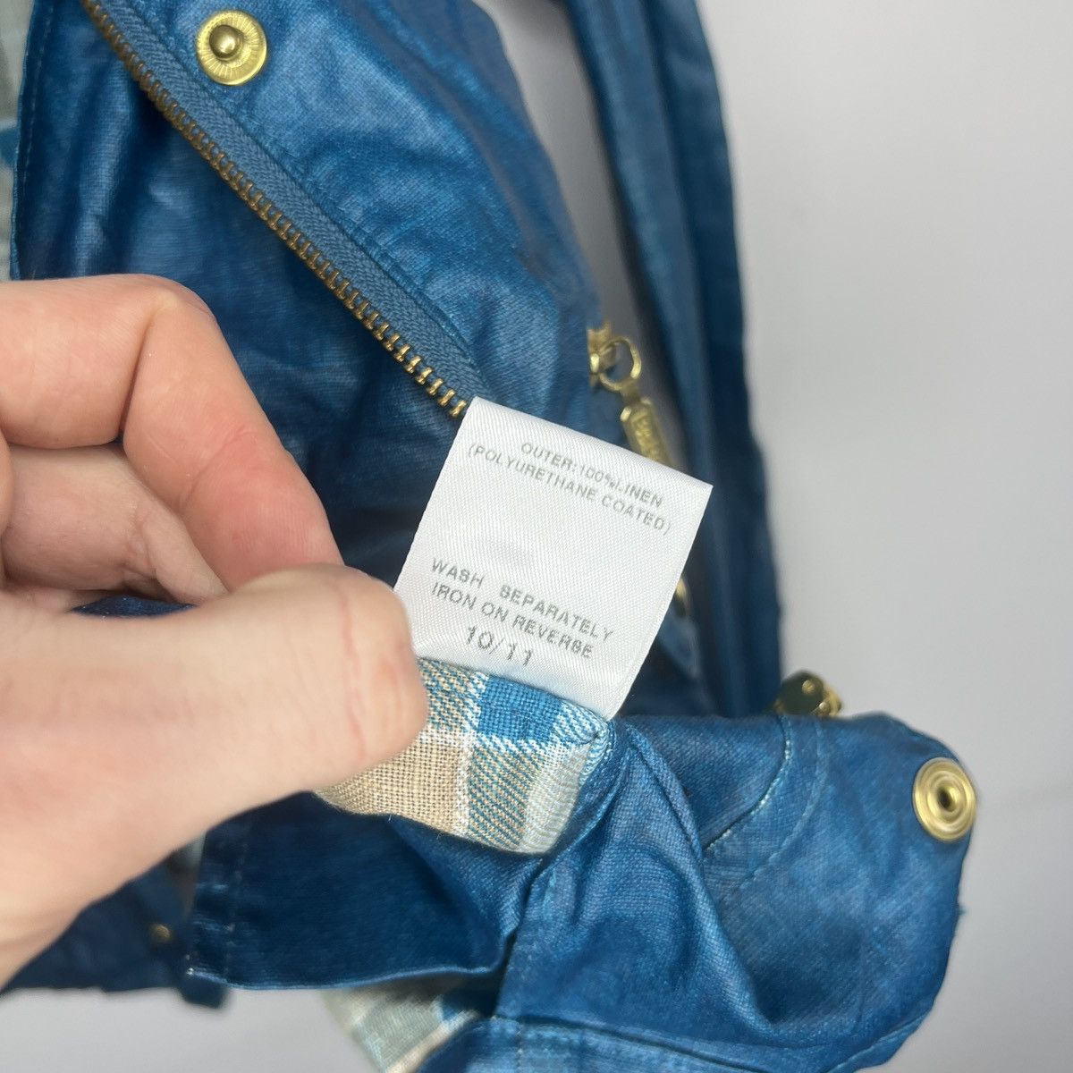 Barbour × Japanese Brand Vintage Waxed Barbour Linen Blue Jacket Coat Utility Size XS / US 0-2 / IT 36-38 - 12 Thumbnail