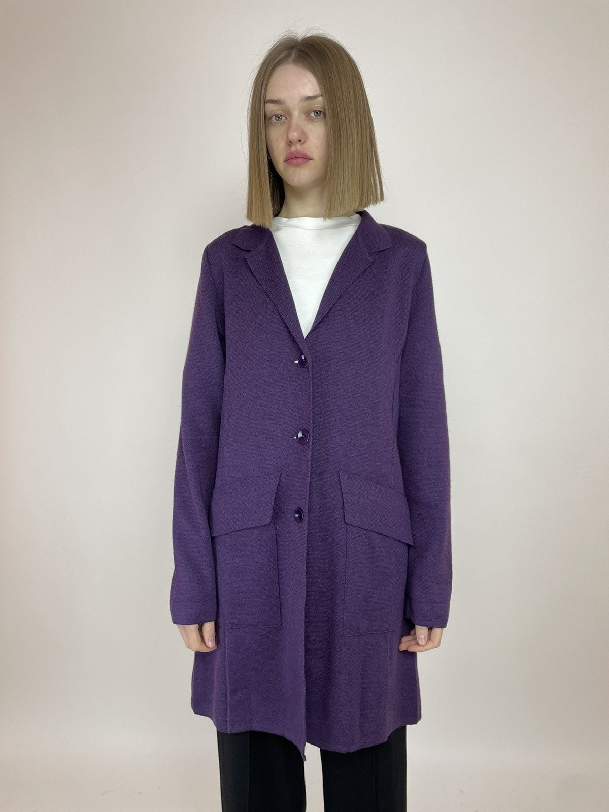Designer Georg Maier Purple wool cardigan Reine Schurwolle wool Size XL / US 12-14 / IT 48-50 - 2 Thumbnail